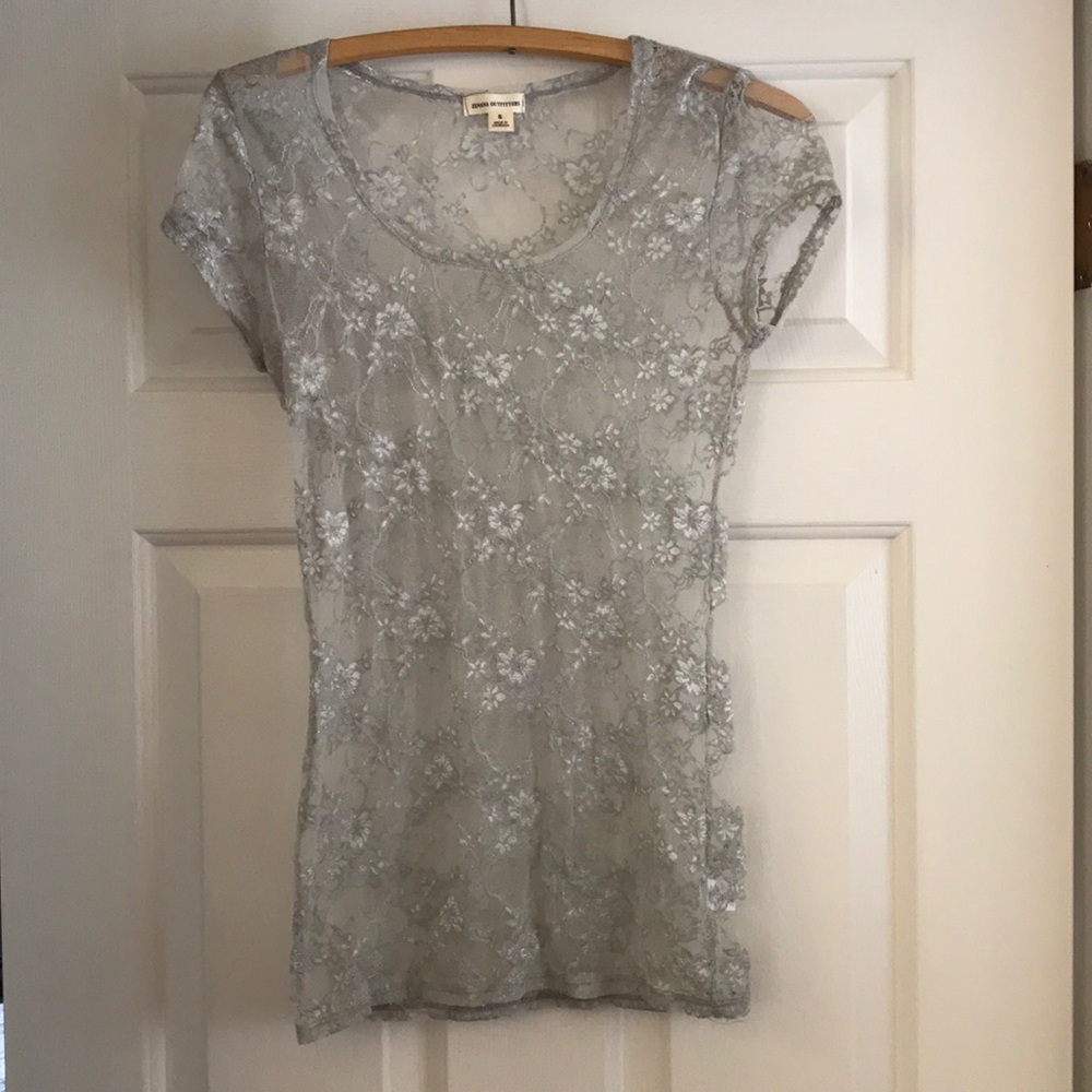 Zenana Outfitters Sheer Grey Lace Top